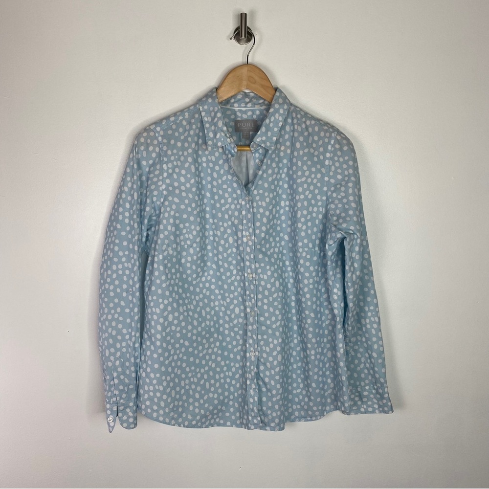 Pure Collection Blue and White Dot Cotton Button Up Shirt Size 12